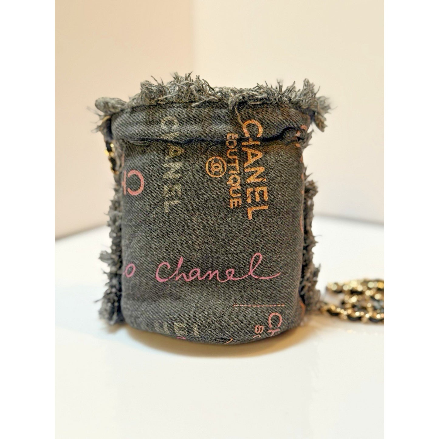 Chanel Mini Denim Moon Bucket Crossbody Bag