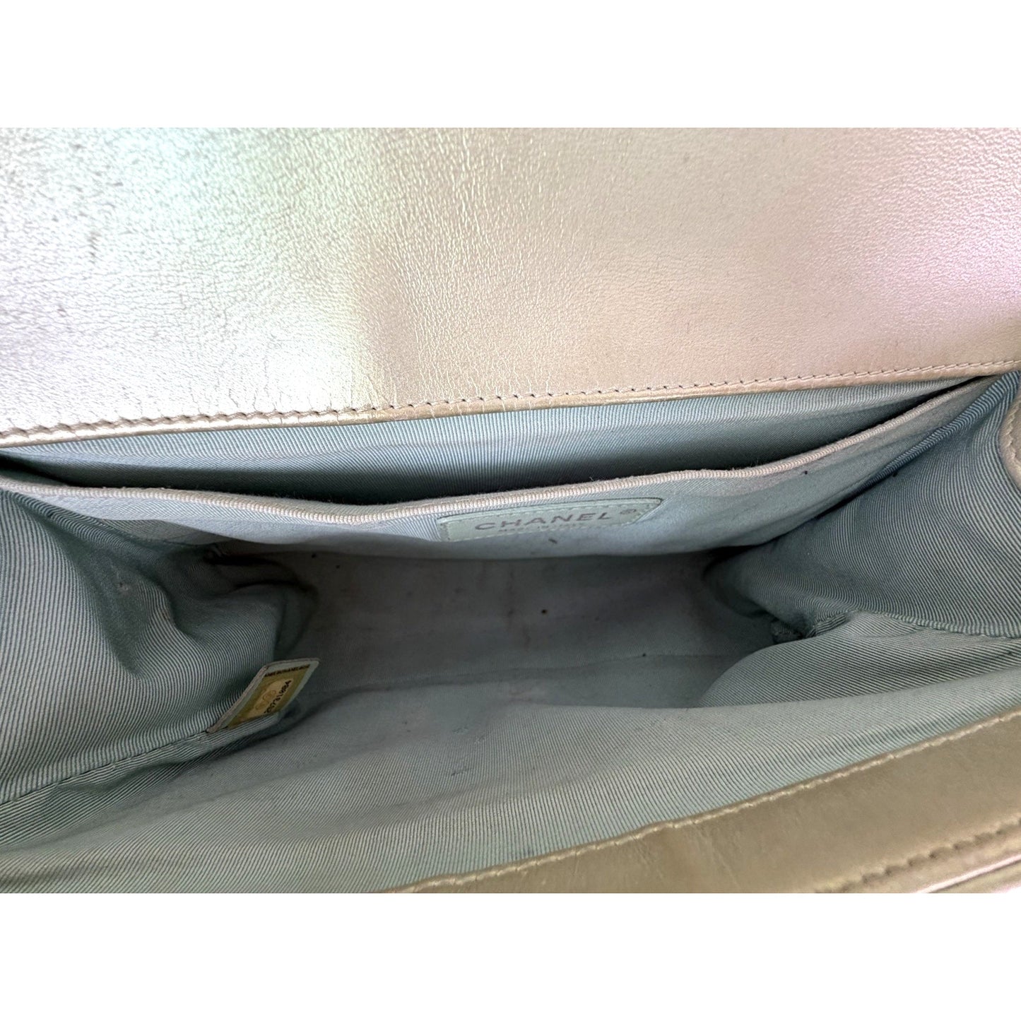 Chanel Old Medium Boy Bag in Iridescent Green Chevron Lambskin 2017 D1