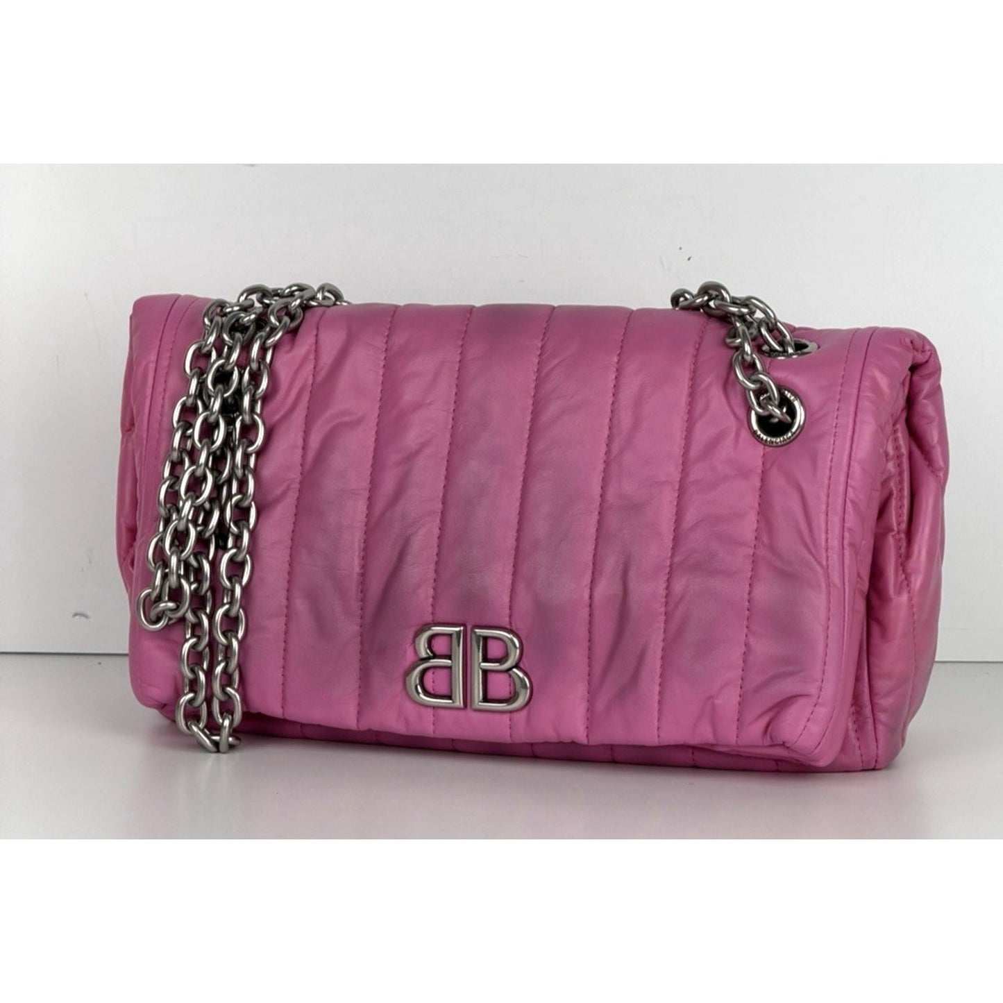 Balenciaga Monaco Small Bag in Pink Quilted leather Silver HW D-1