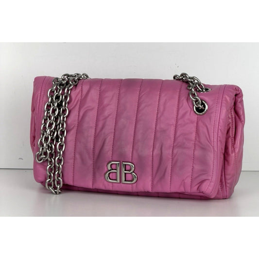 Balenciaga Monaco Small Bag in Pink Quilted leather Silver HW D-1