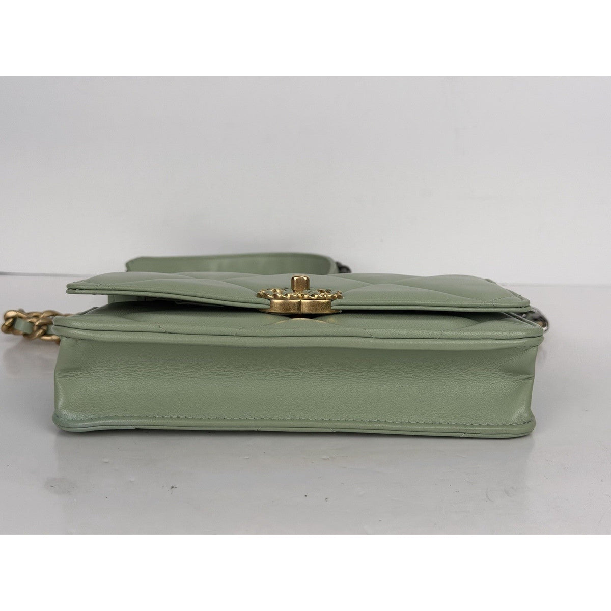 Chanel 19 Wallet on Chain Bag in Mint Green Quilted Lambskin Leather NFC B7