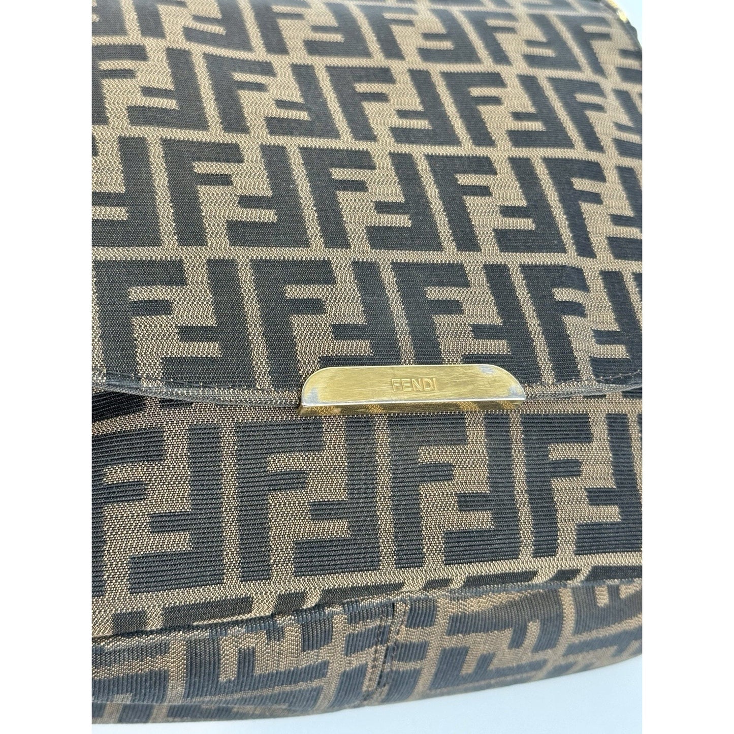 Fendi Tobacco Zucca Canvas Flap Crossbody Bag with Gold Hardware D-1