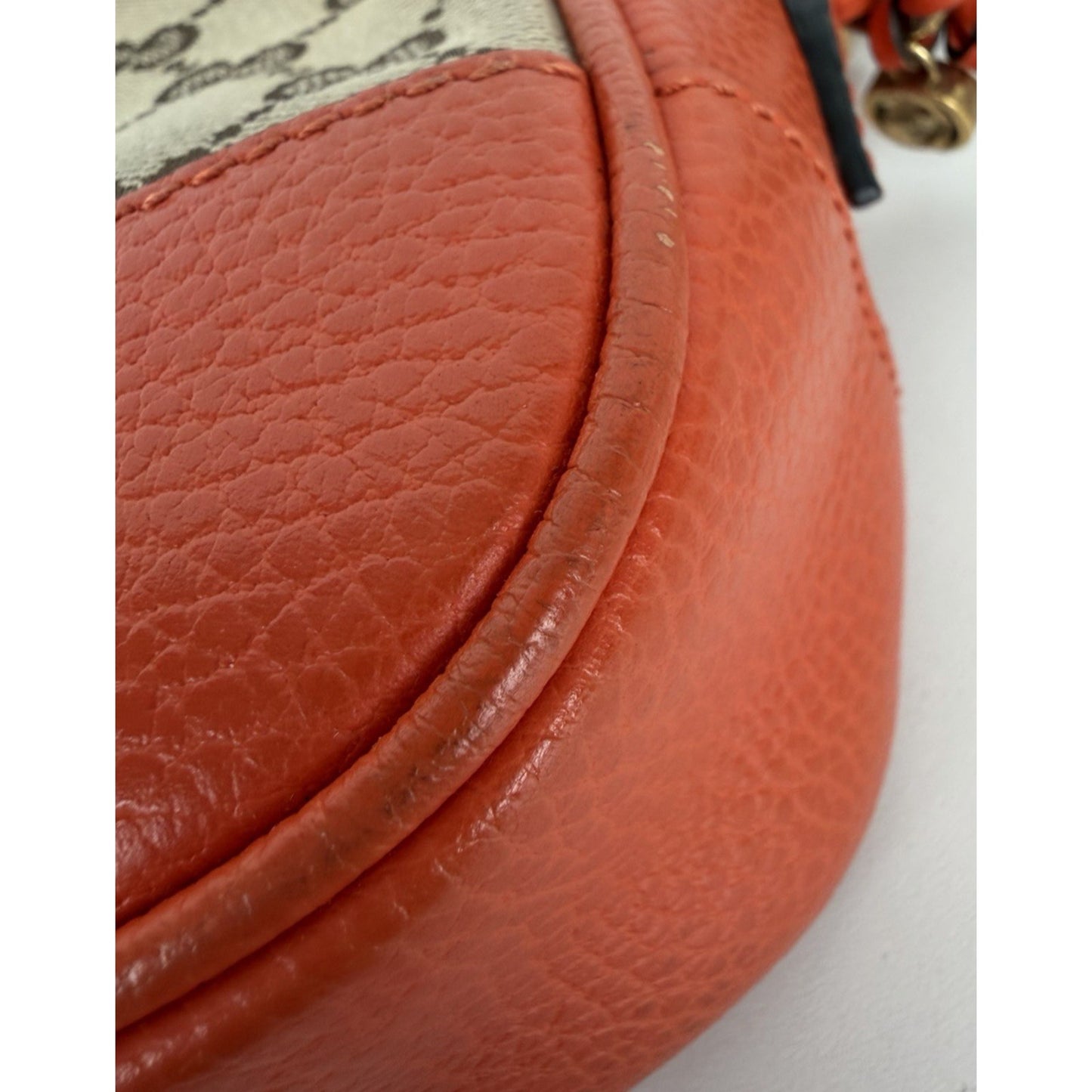 Gucci Bree Camera Bag Beige&Ebony GG Monogram Canvas & Orange leather Trim S11