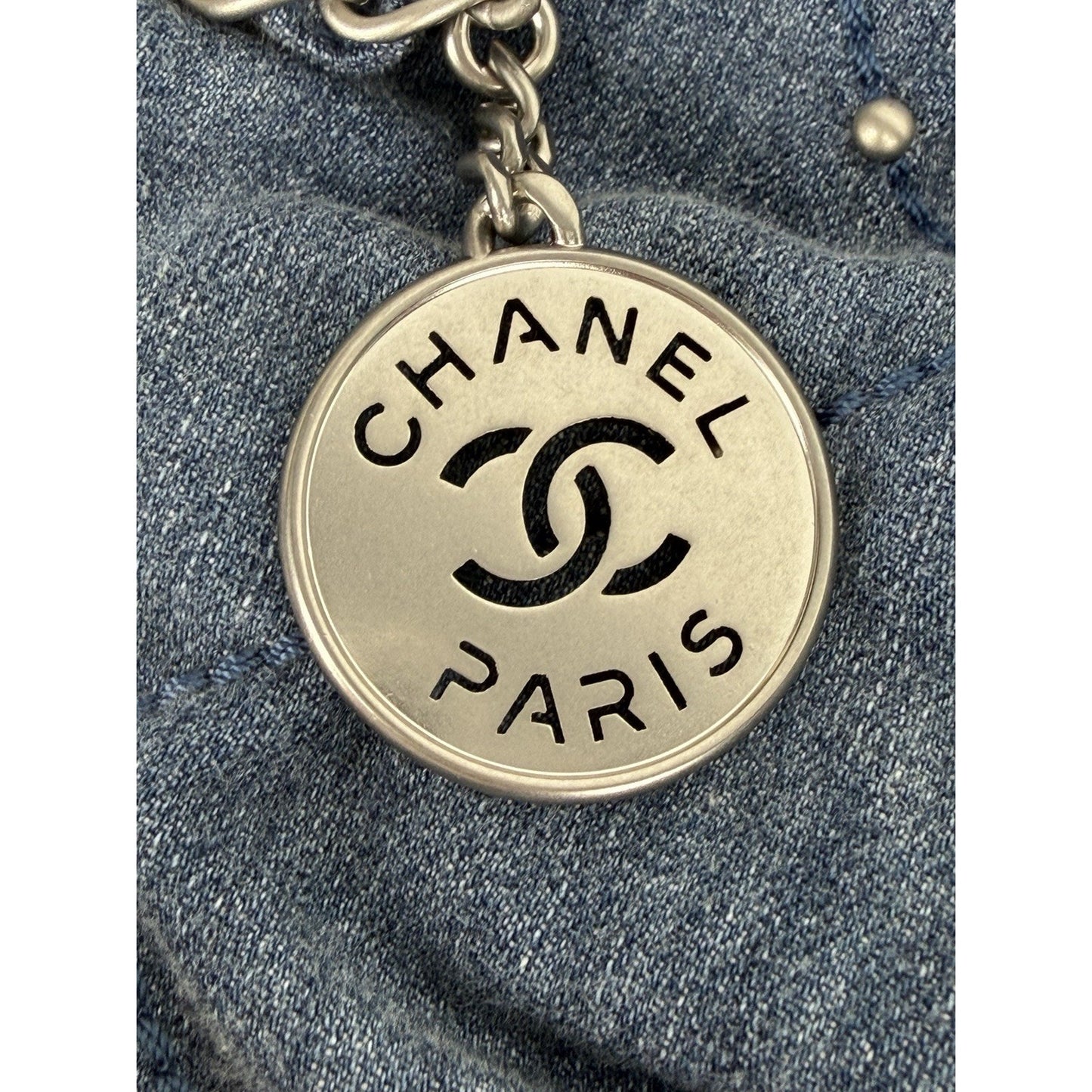 Chanel 22 Small Shoulder Hobo Bag in Denim With Studs and With a Pouch NFC E-3