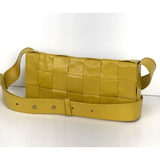 Bottega Veneta Cassette Crossbody Bag in Yellow Intrecciato Leather F-3