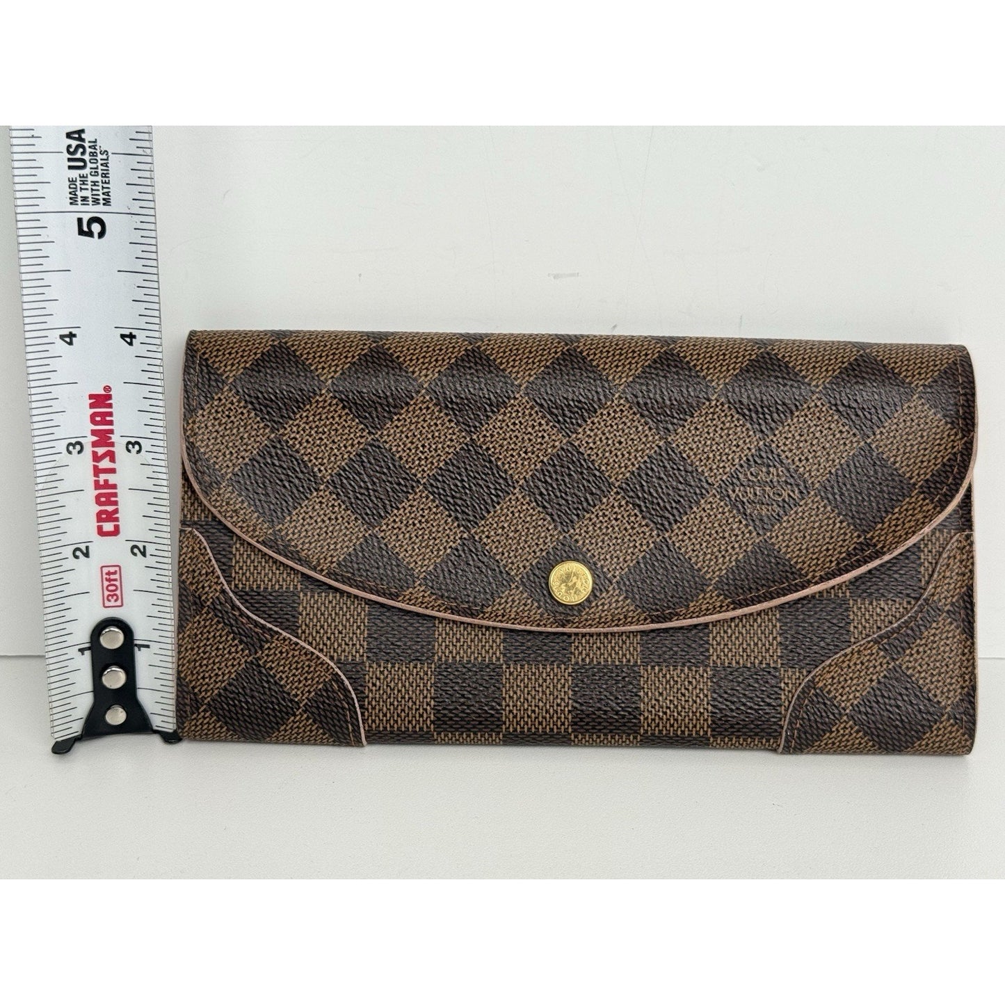 Louis Vuitton Damier Ebene Caïssa Wallet Rose Ballerine with Gold Hardware