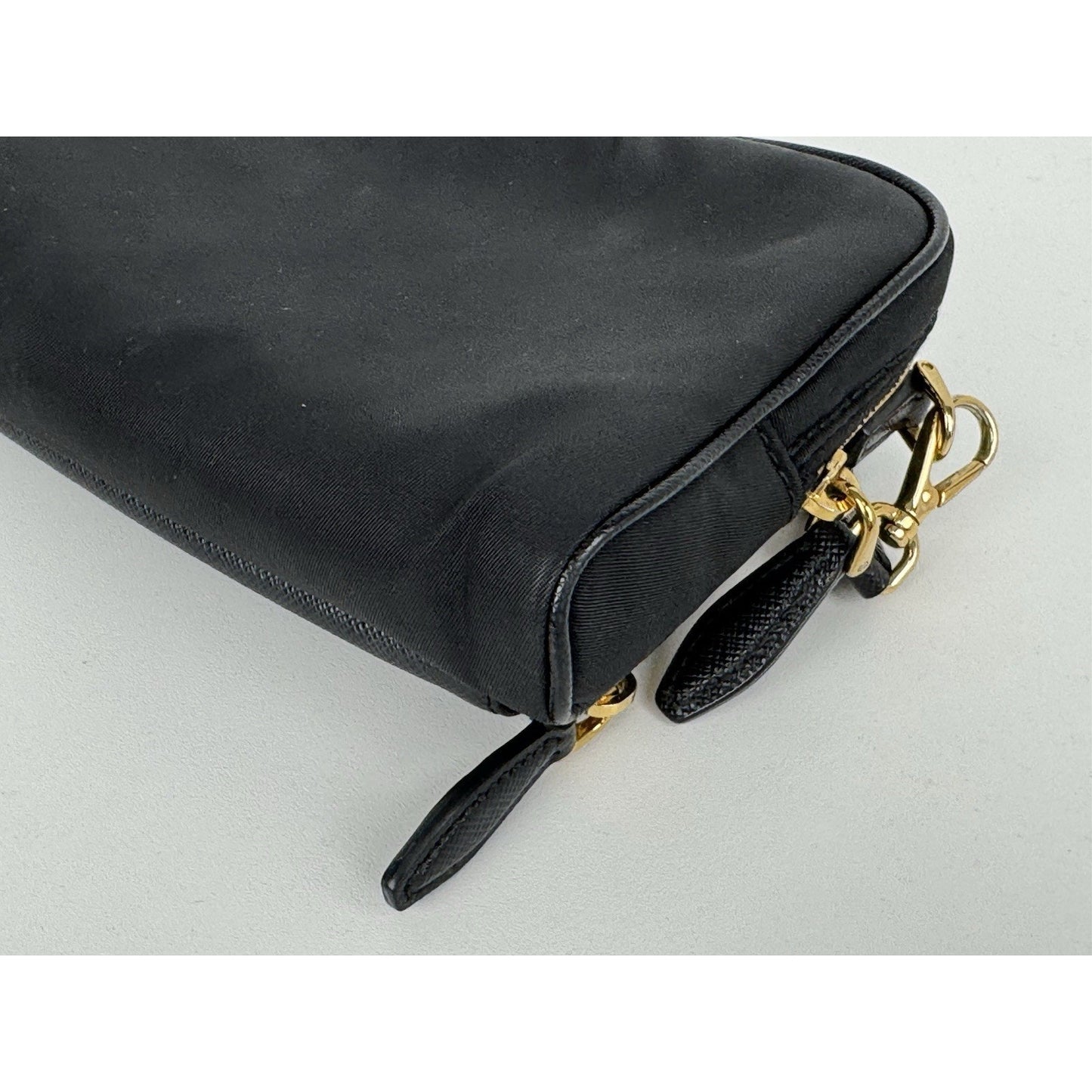 Prada Saffiano Leather Mini Double Zip Crossbody Black B-6