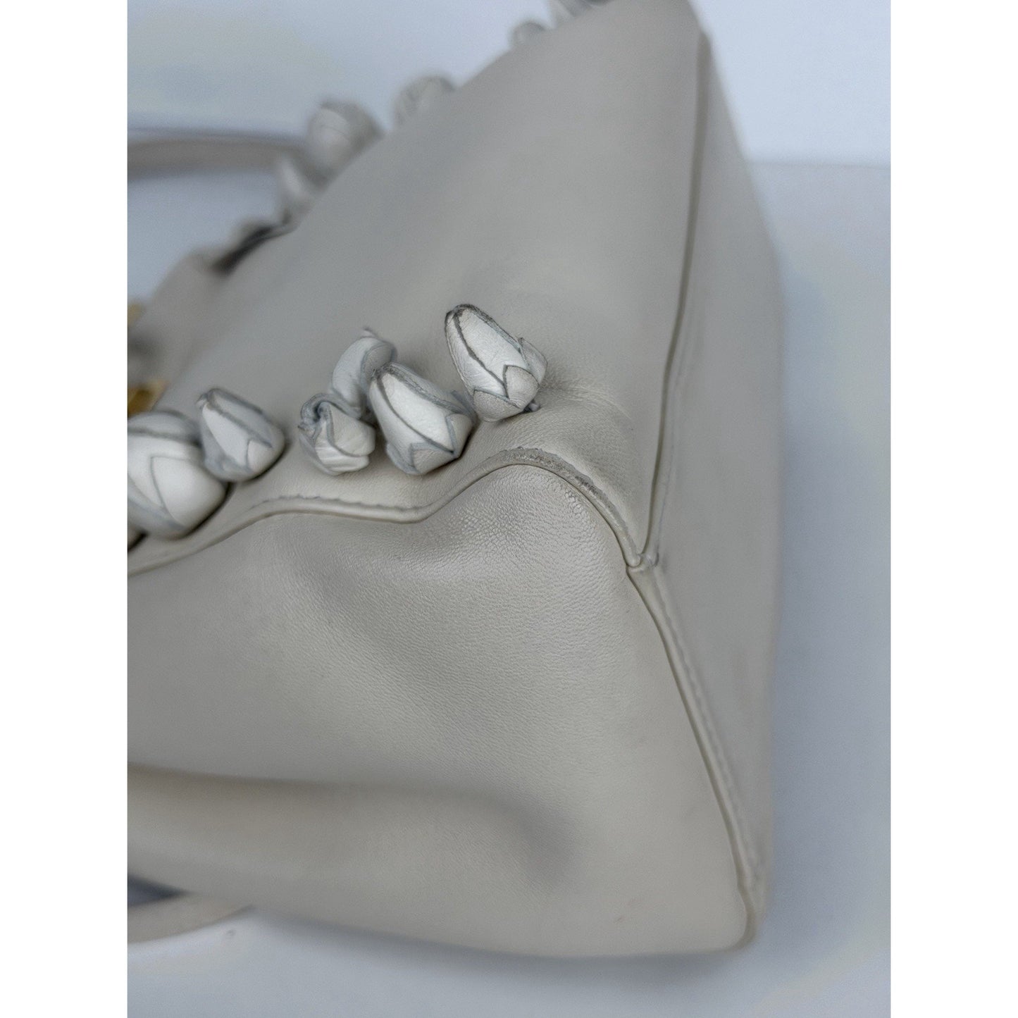 Fendi Nappa Rosebud Mini Peekaboo Iconic Satchel in White Lambskin Leather S09