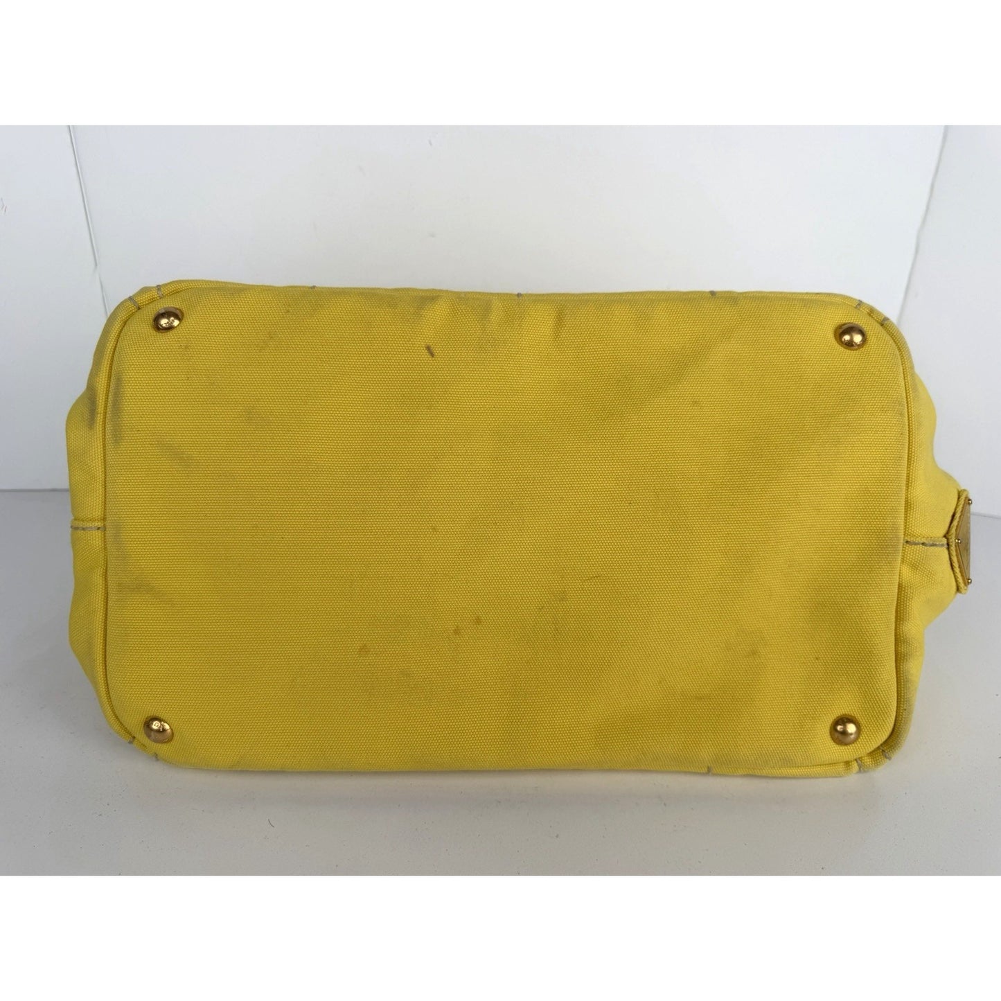 Prada Canapa Tote Bag Large in Yellow Canvas with Black Logo S-12