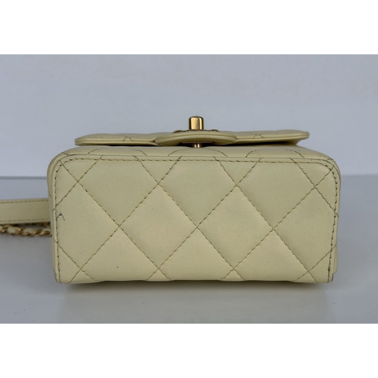 Chanel Crush Top Handle Mini Flap Bag in Pale Yellow or Ivory Leather D5