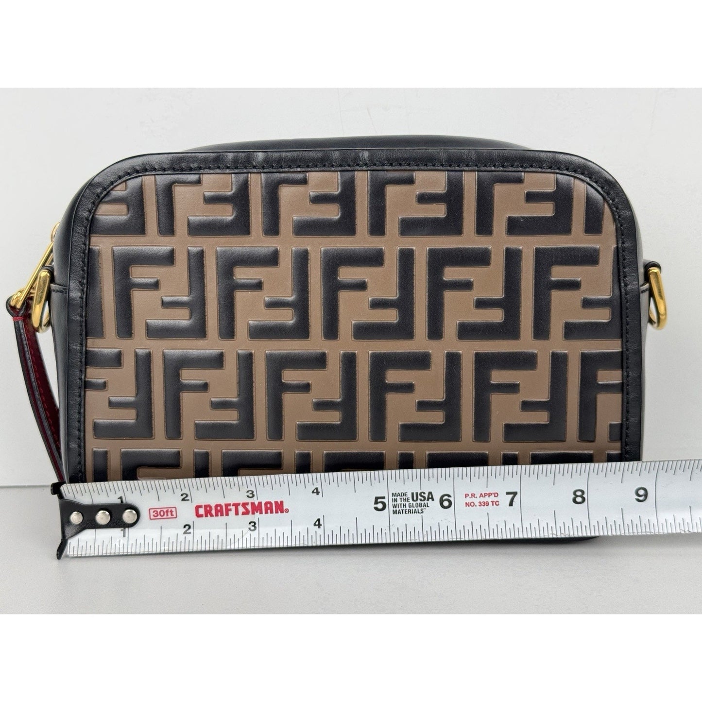 FENDI Vitello Century Bi-Color FF 1974 Embossed Mini Camera Case Maya B-9