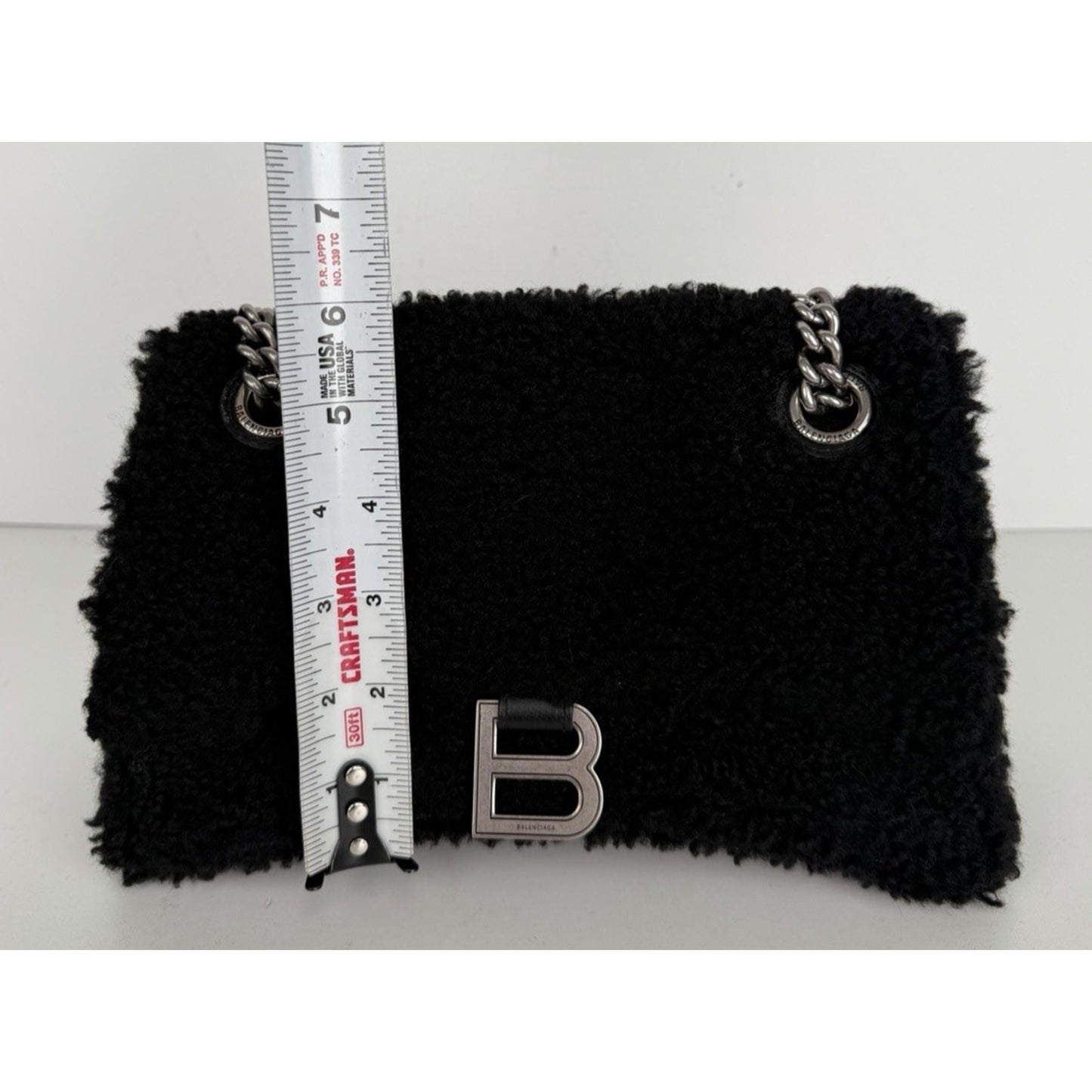 Balenciaga Crush Small Chain Bag in Black Curly Fake Shearling E6