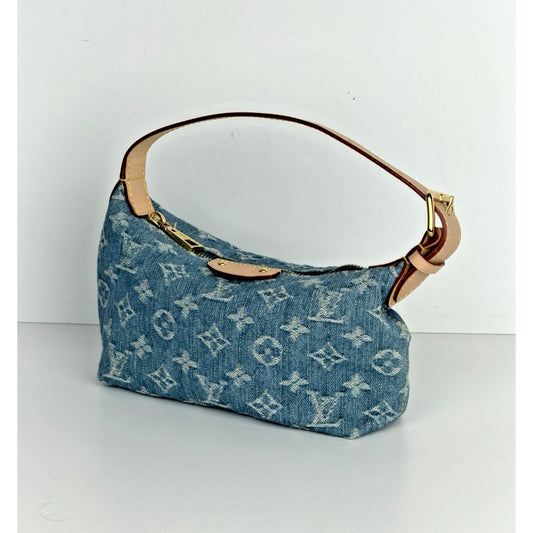 Louis Vuitton Hills Pochette Shoulder Bag in Blue LV Monogram Denim NFC C5