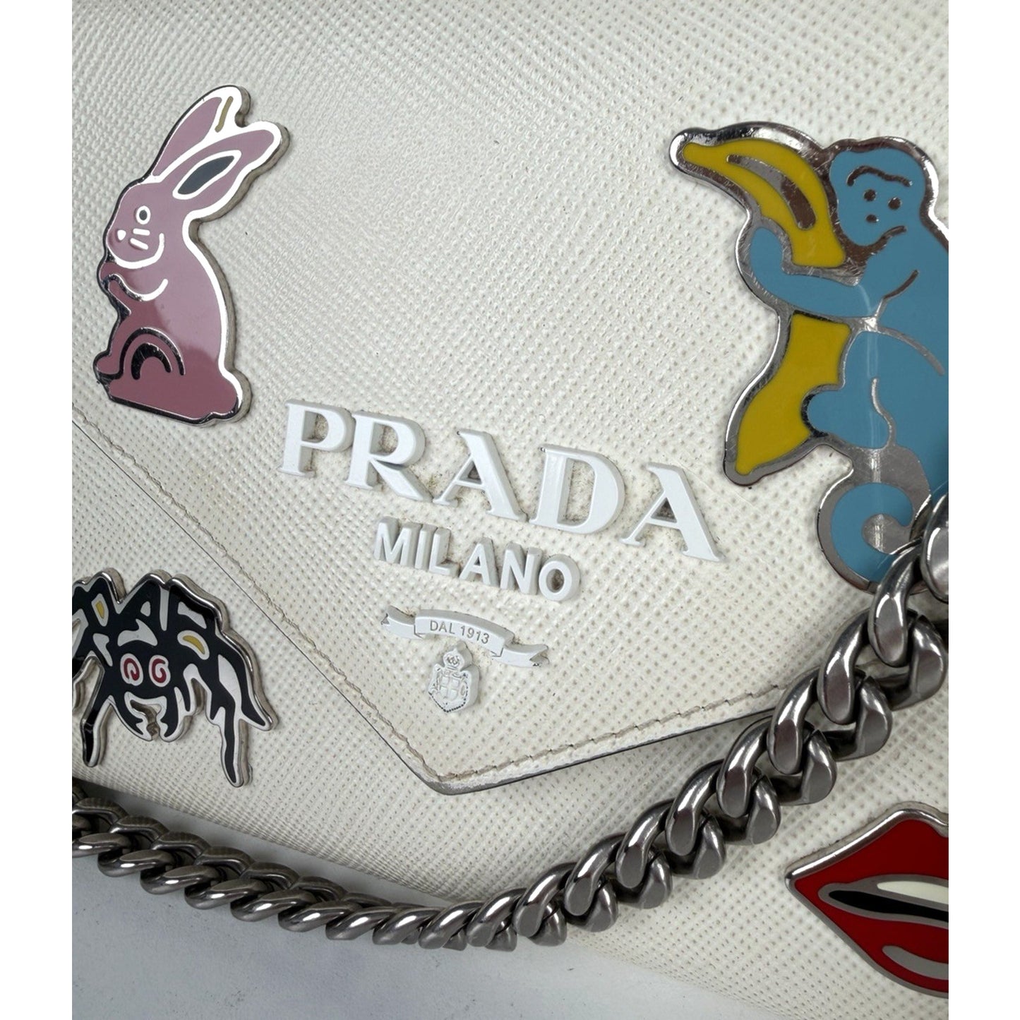 Prada Monochrome Patch Envelope Shoulder Bag Small in White Saffiano Leather S18