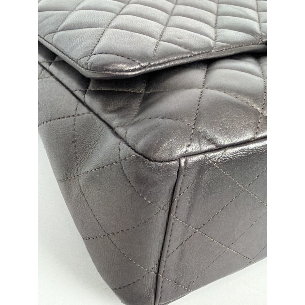 Chanel Classic Flap Bag Maxi in Metallic Dark Grey Quilted Leather 2009-2010 F-3