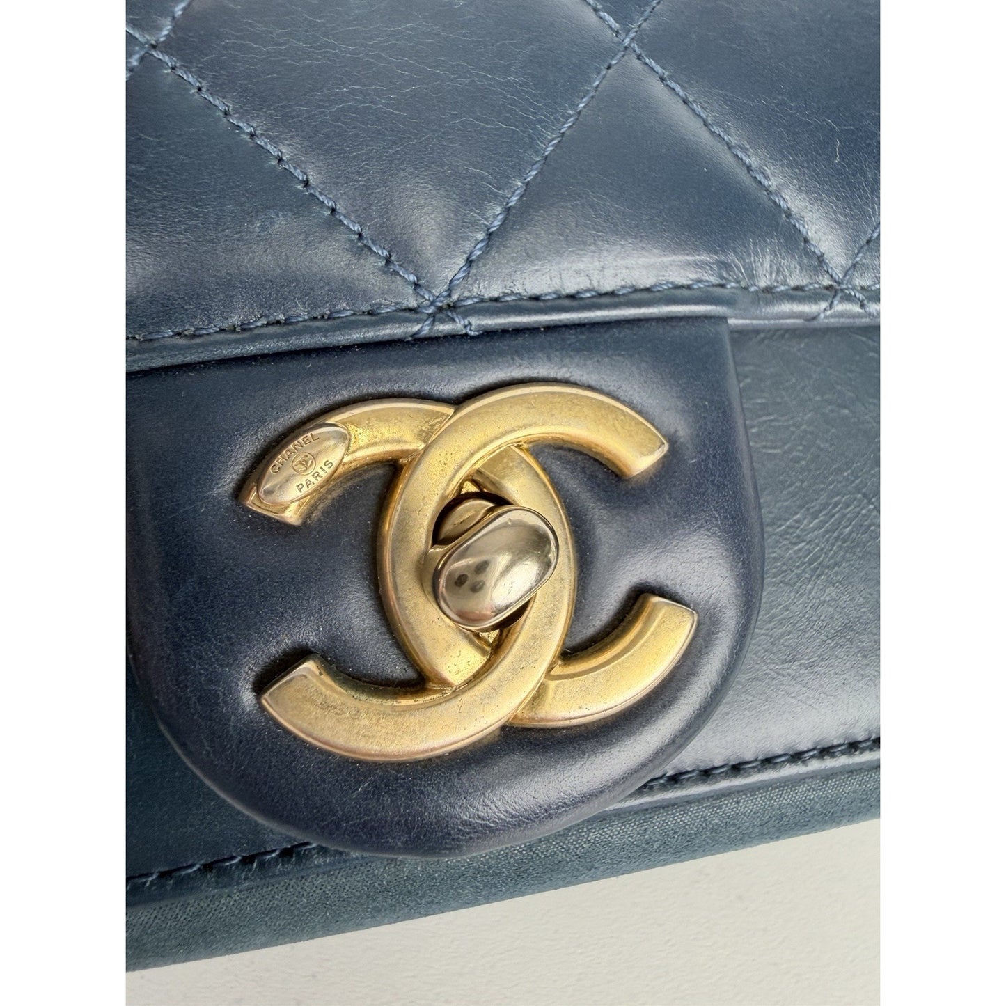 Chanel Mini Straight-Lined Flap Bag Blue Leather Shoulder Bag 2018-2019