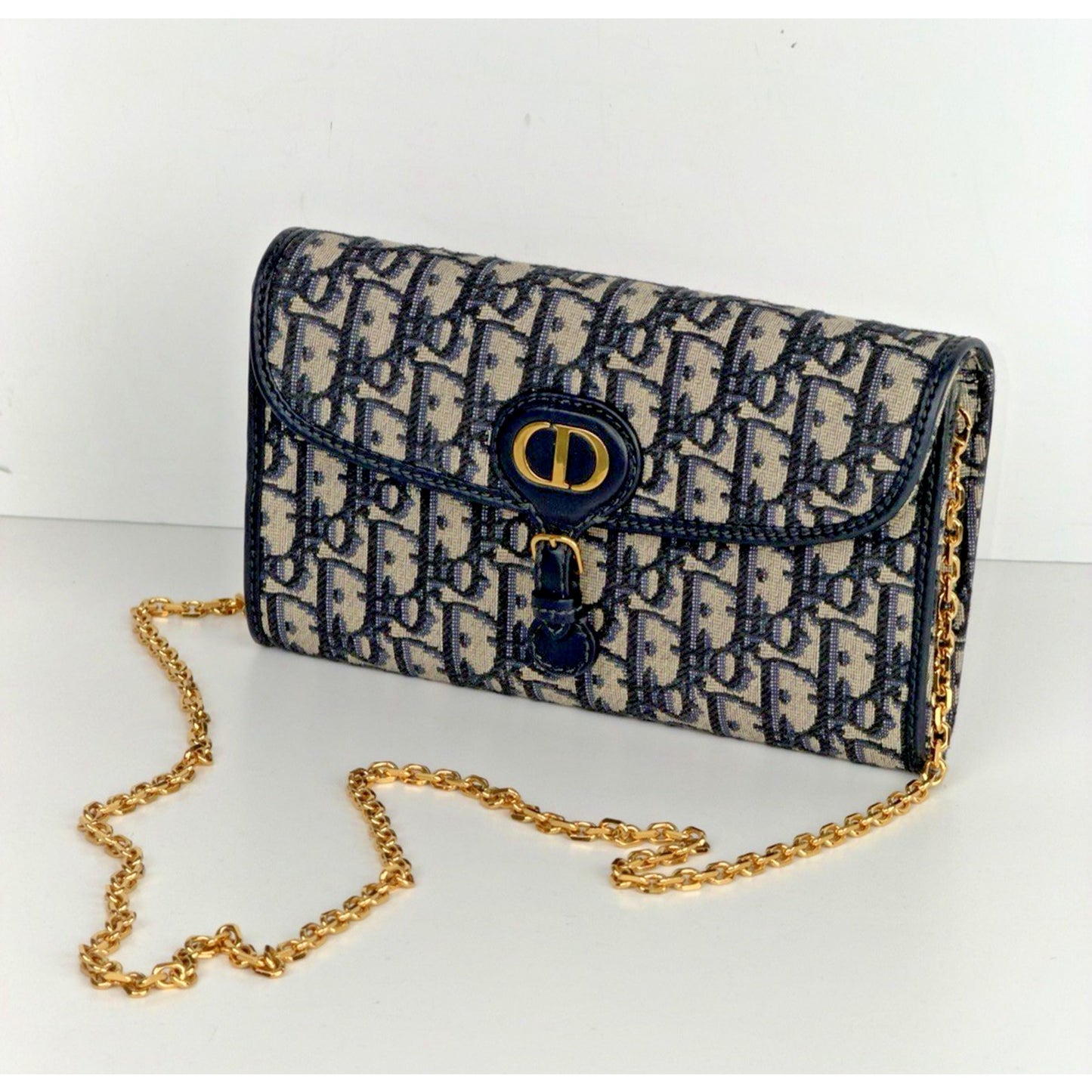 Christian Dior Oblique Jacquard Bobby East-West Chain Clutch Bag in Blue 2023 C6
