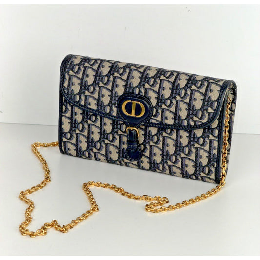 Christian Dior Oblique Jacquard Bobby East-West Chain Clutch Bag in Blue 2023 C6