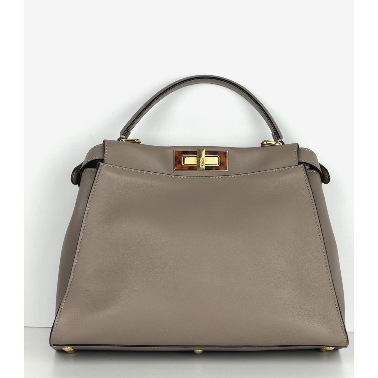 Fendi Vitello Peekaboo Seta Plexiglass Tortoise Medium Satchel Bag Leather D5