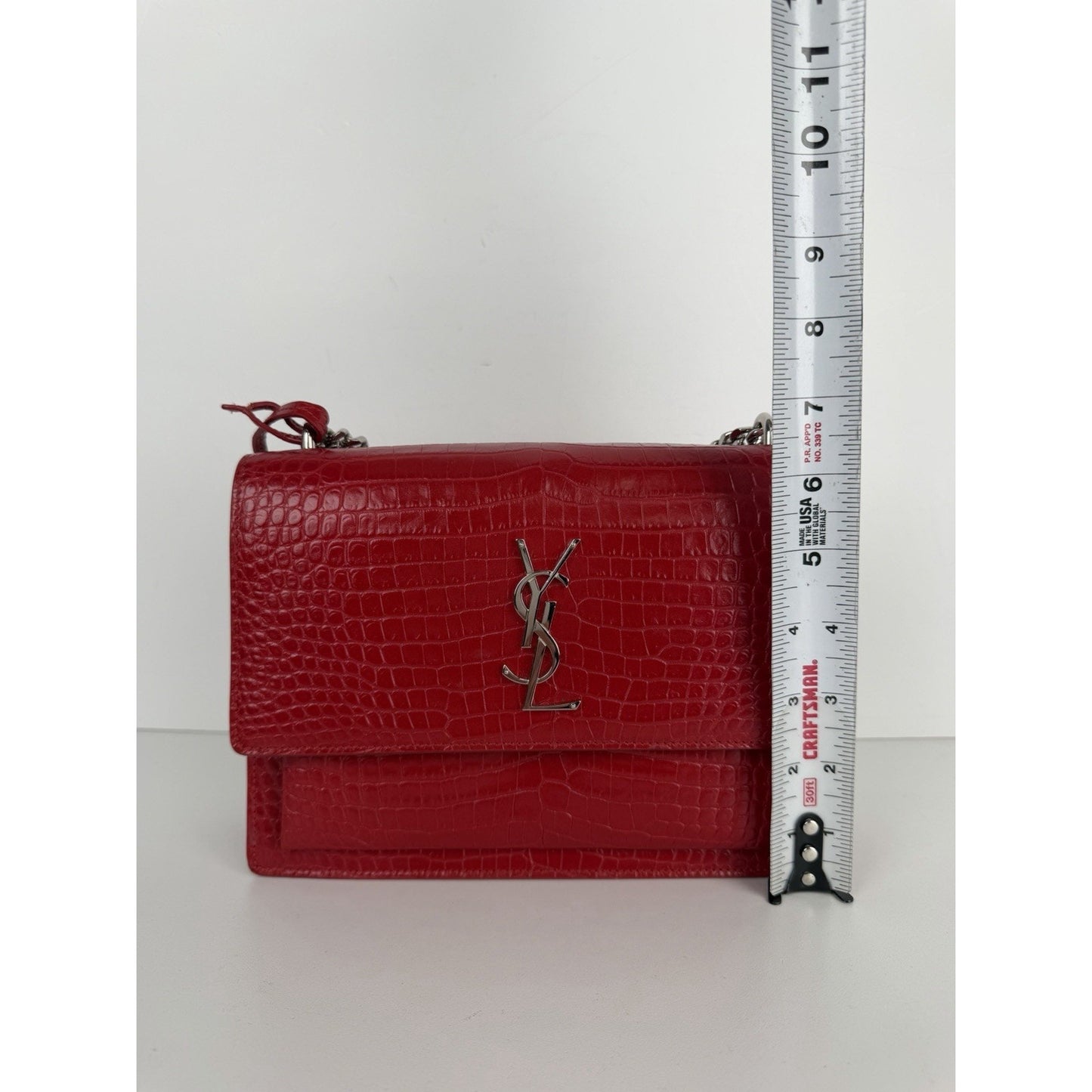 Saint Laurent Sunset Shoulder Bag Medium in Red Croc-Embossed Leather S