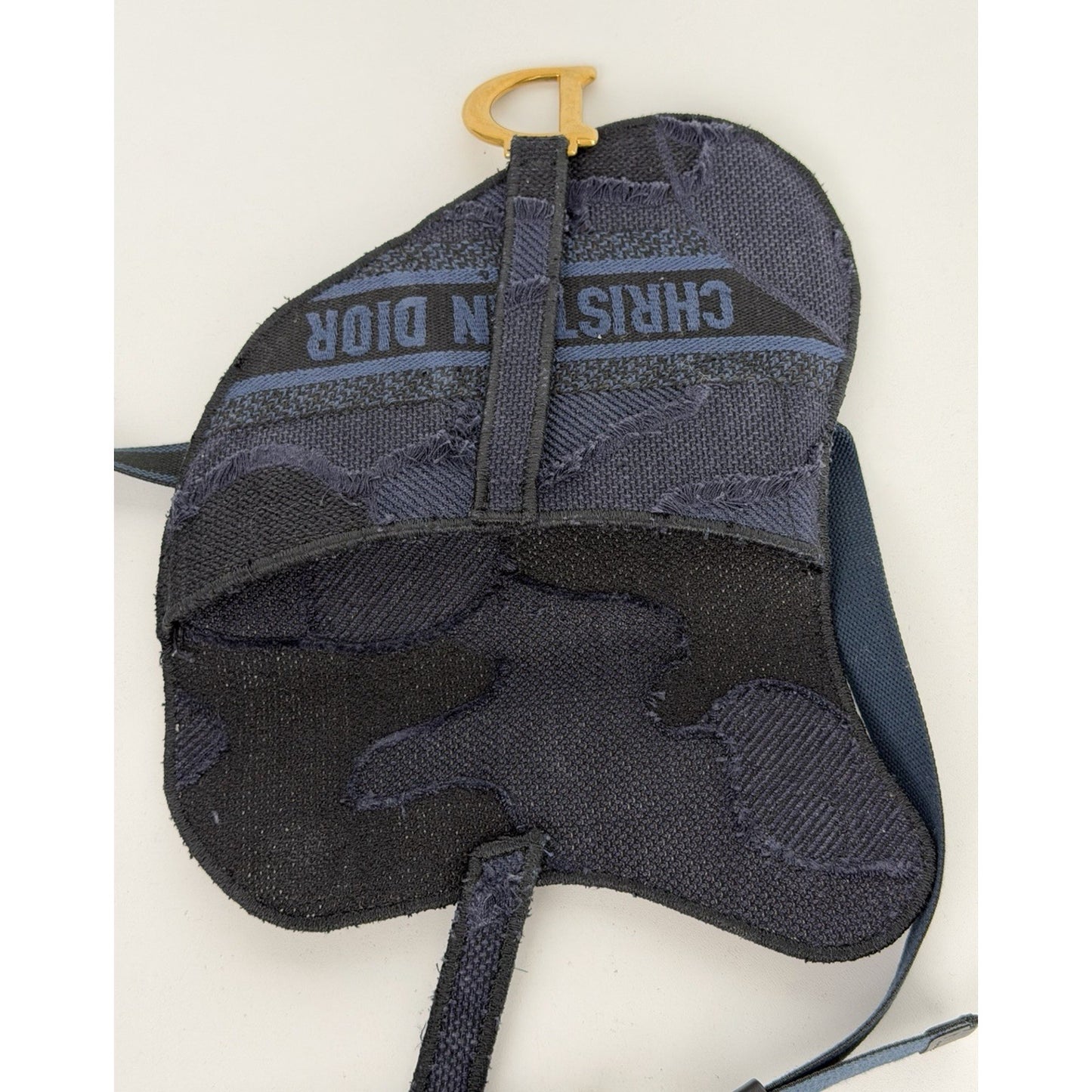 Christian Dior Saddle Belt Bag Mini Canvas Embroidered Camouflage in Blue S07