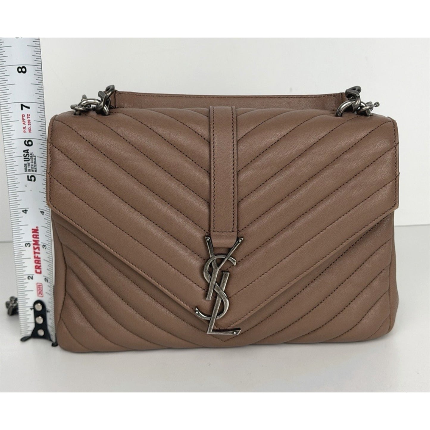 Saint Laurent Monogram College Bag Medium in Brown Quilted Chevron Leather C4