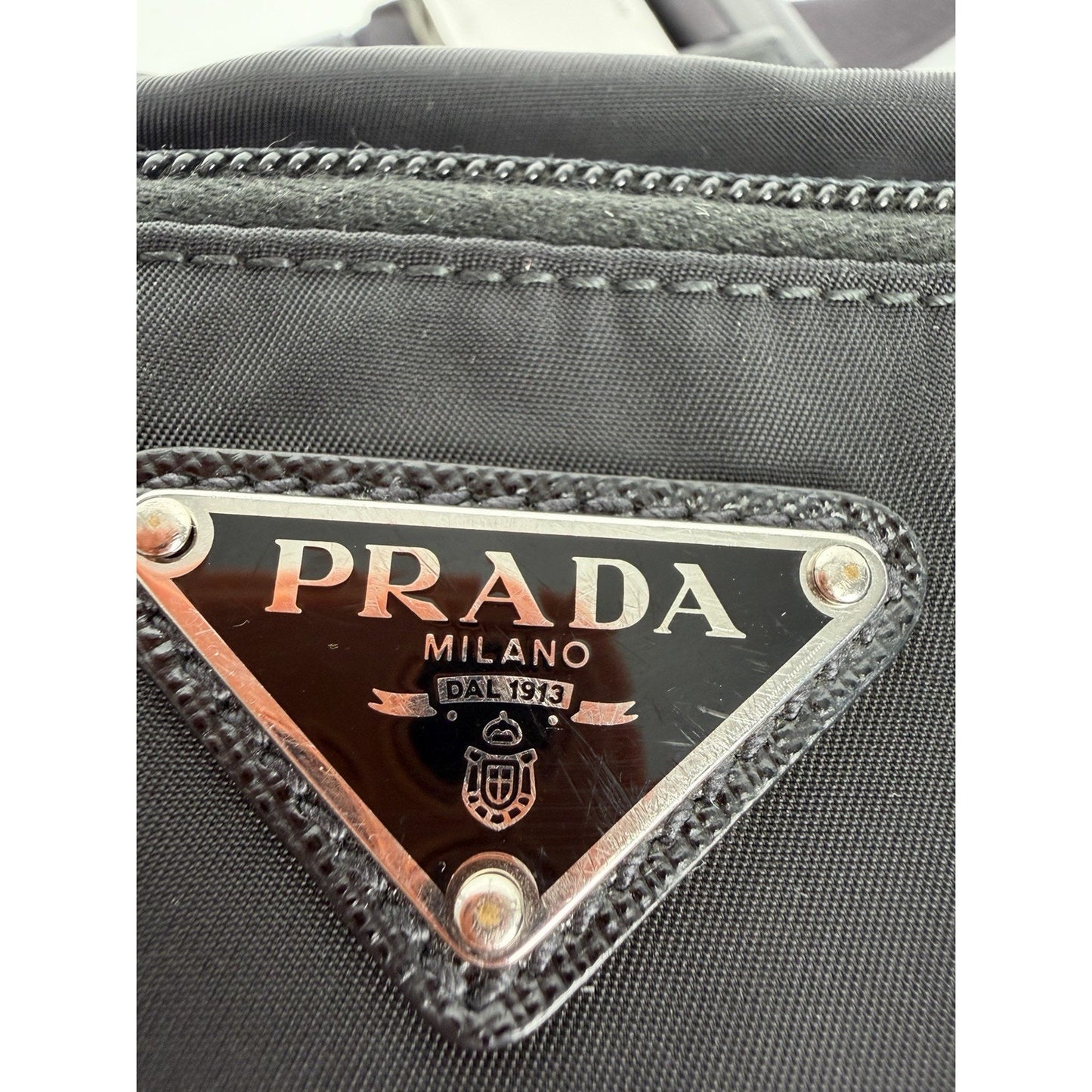 Prada Tessuto Nylon Belt Bag in Black with a Front Zippered Pocket S07