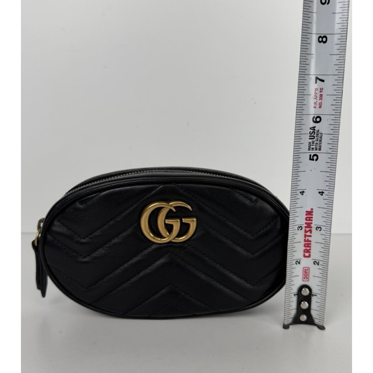 Gucci GG Marmont Small Belt Bag in Black Matelasse Quilted Chevron Leather S19