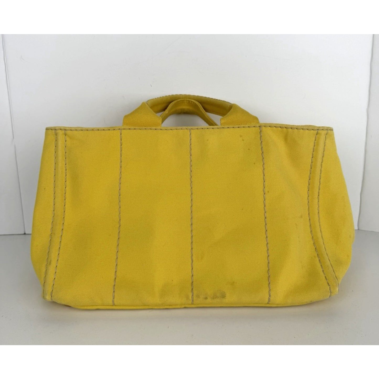 Prada Canapa Tote Bag Large in Yellow Canvas with Black Logo S-12