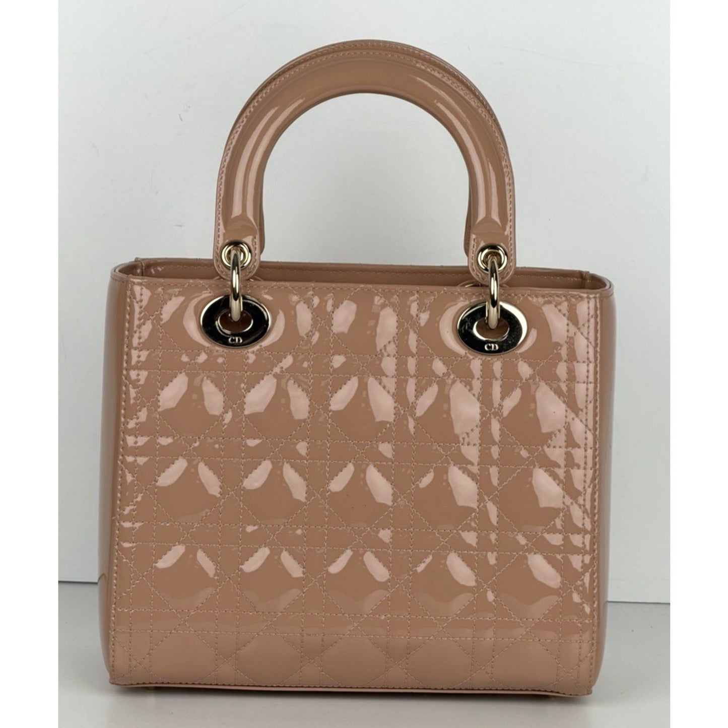 Christian Dior Lady Dior Medium Bag in Neutral High-Gloss Patent Leather D1