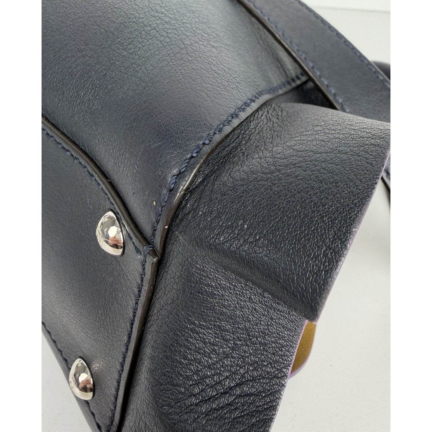 Fendi Ruffle Peekaboo By The Way Tote Bag Regular in Navy Blue Leather S-18
