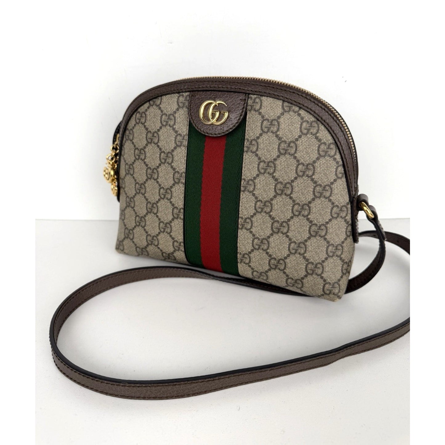 Gucci Ophidia Rounded Top Shoulder Bag Small in Brown GG Supreme Canvas S-19