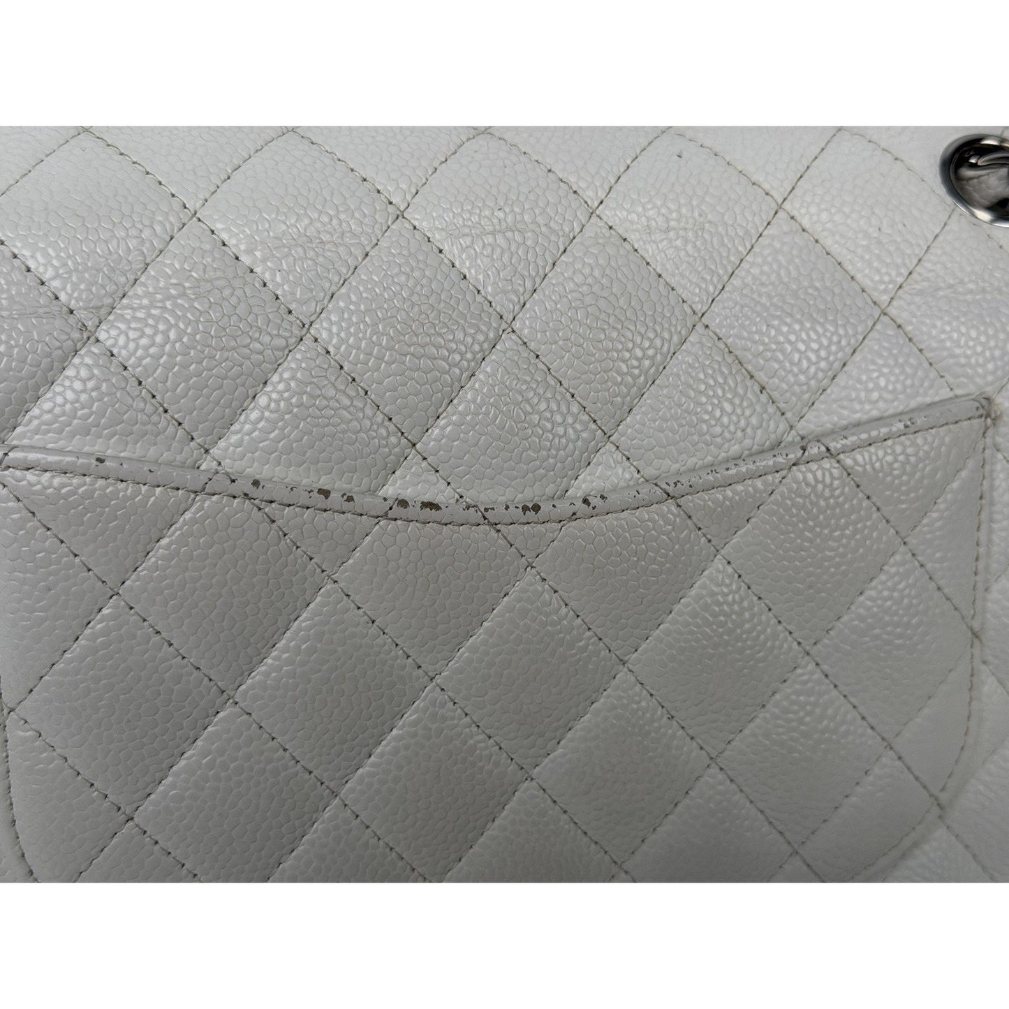 Chanel Classic Medium Double Flap Shoulder Bag in White Caviar Leather 2005-2006 B1