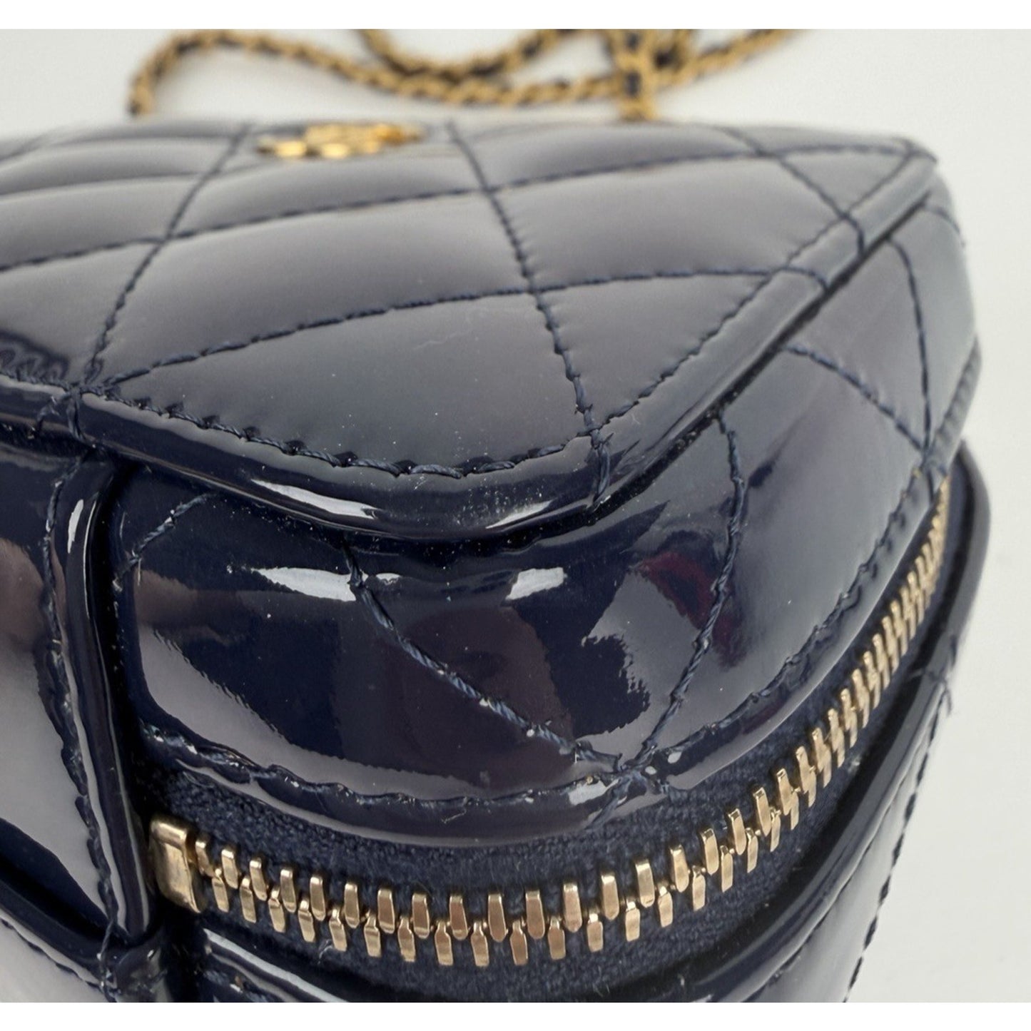 Chanel Woven Chain Top Handle Vanity Case Mini in Quilted Patent Leather NFC U3