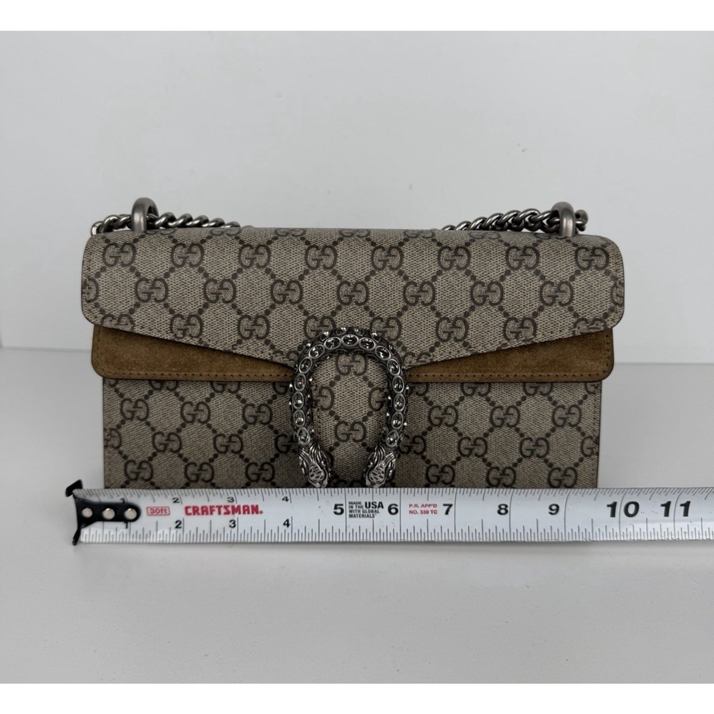 Gucci GG Supreme Monogram Dionysus Small Shoulder Bag Coated Canvas & Suede S15