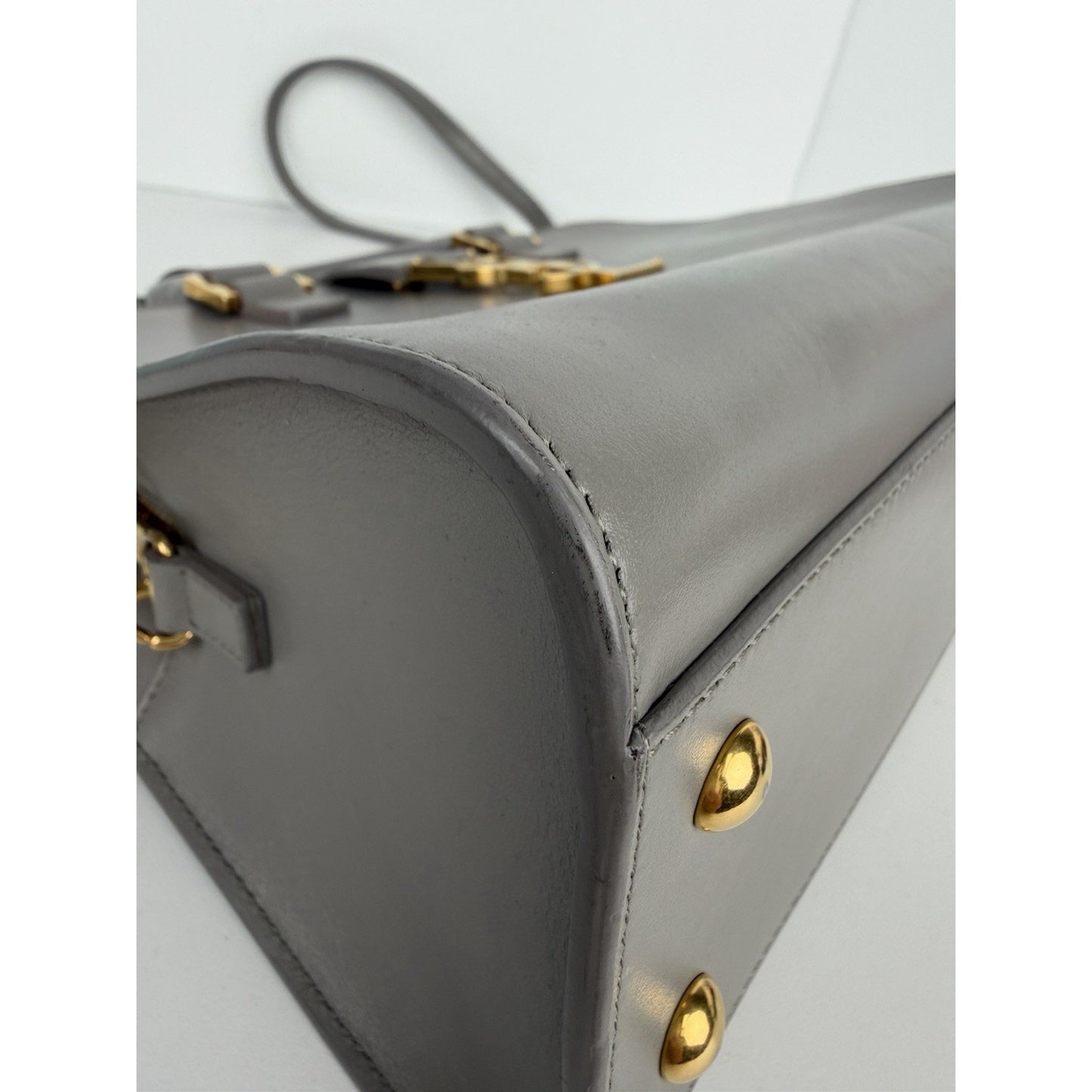 Saint Laurent Baby Monogram Downtown Cabas Bag in Gray Calfskin Leather S-19