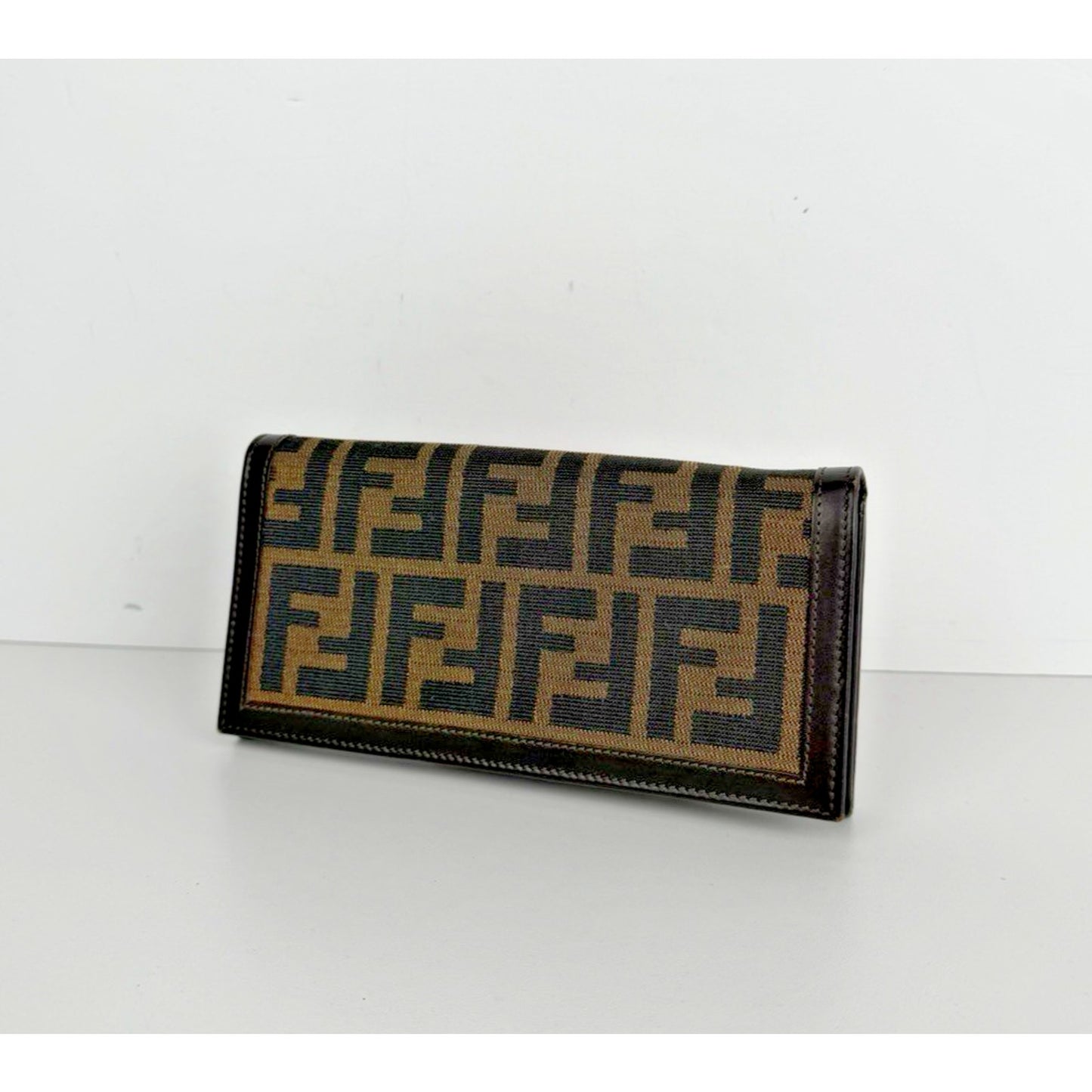Fendi Zucca Long Vintage Wallet in Brown FF Monogram Canvas with Leather Trim K2