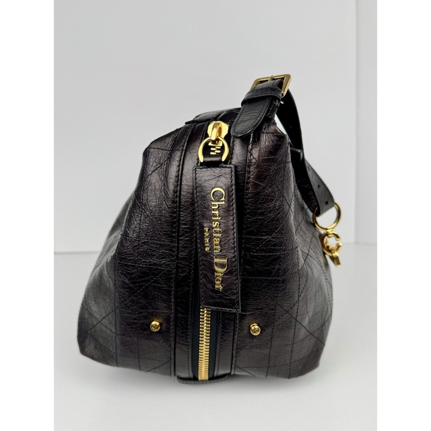 Christian Dior D-Journey Bag Eggplant Crinkled Calfskin Gold Hardware