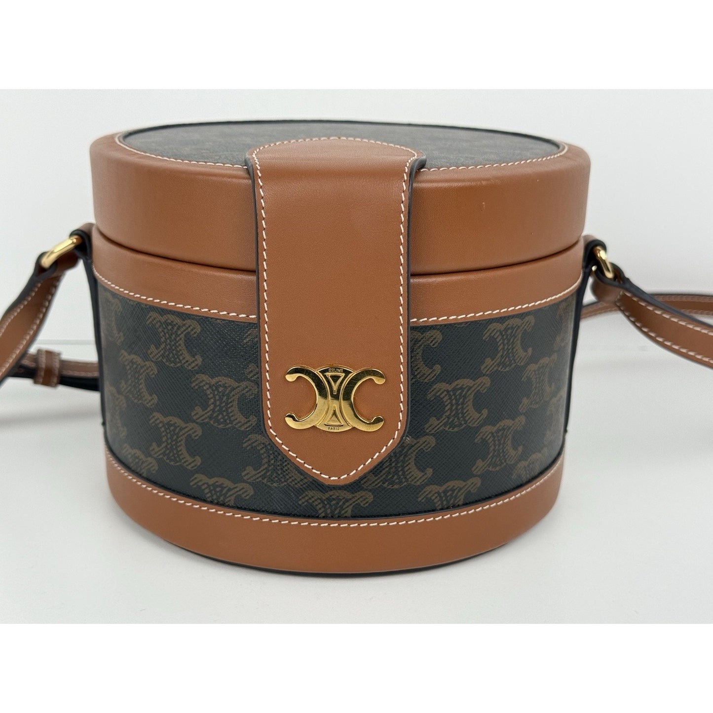 Celine Triomphe Tambour Brown Leather Shoulder Bag