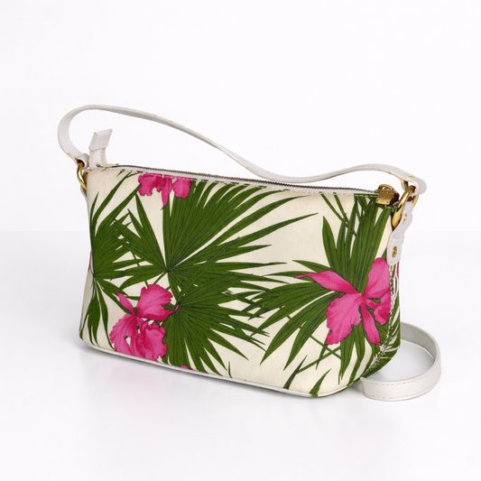 1990s Celine Palm Print and Floral Canvas Pochette Bag S02
