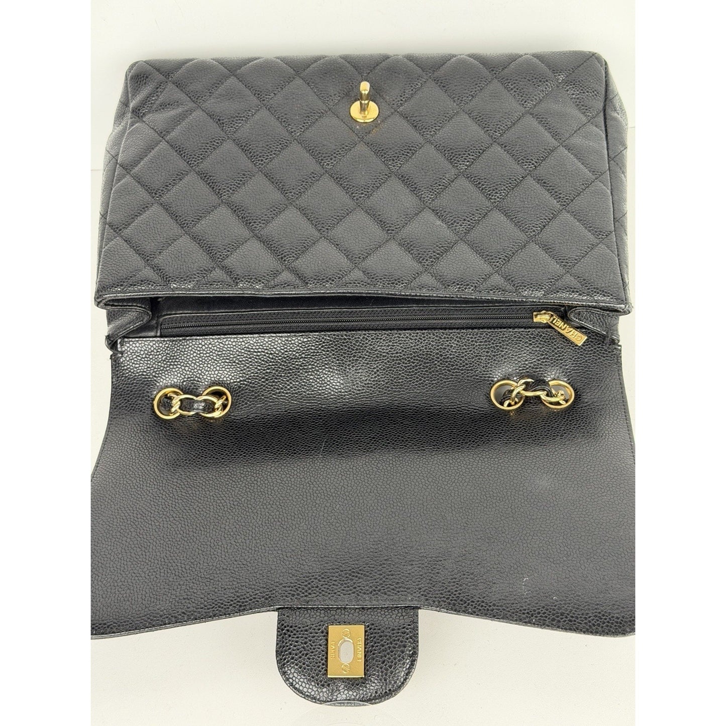 Chanel Jumbo Classic Double Flap Bag Black Quilted Caviar Leather 2008-2009 D3