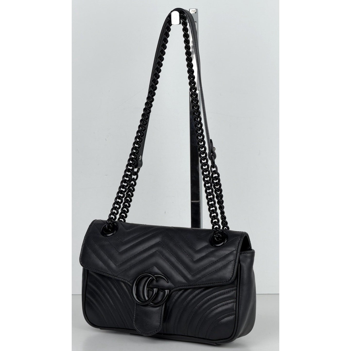 Gucci GG Marmont Matelasse Shoulder Small Bag in Black Quilted Chevron Pattern S