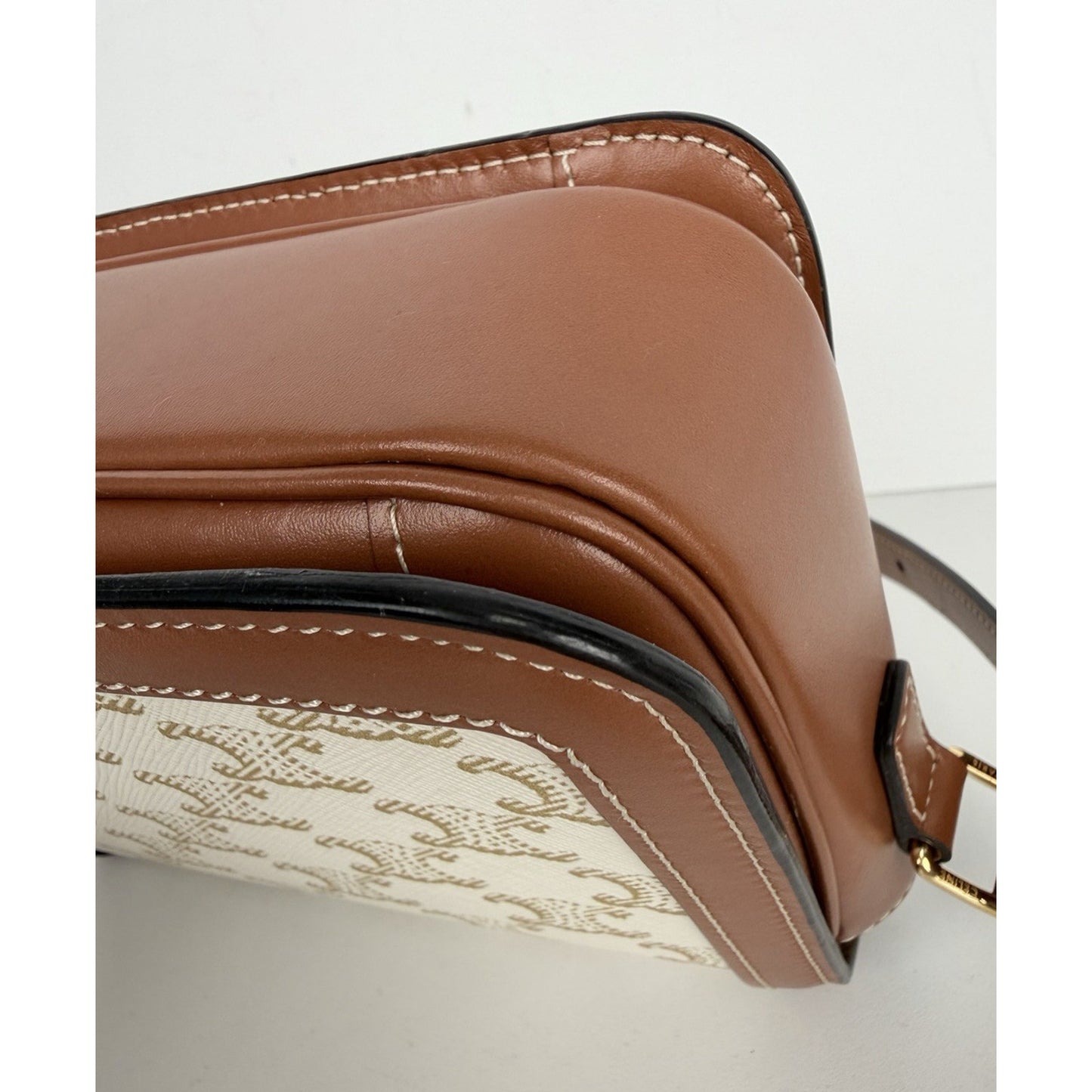 Celine Teen Triomphe Bag in Brown and White Triomphe Canvas and Calfskin S11