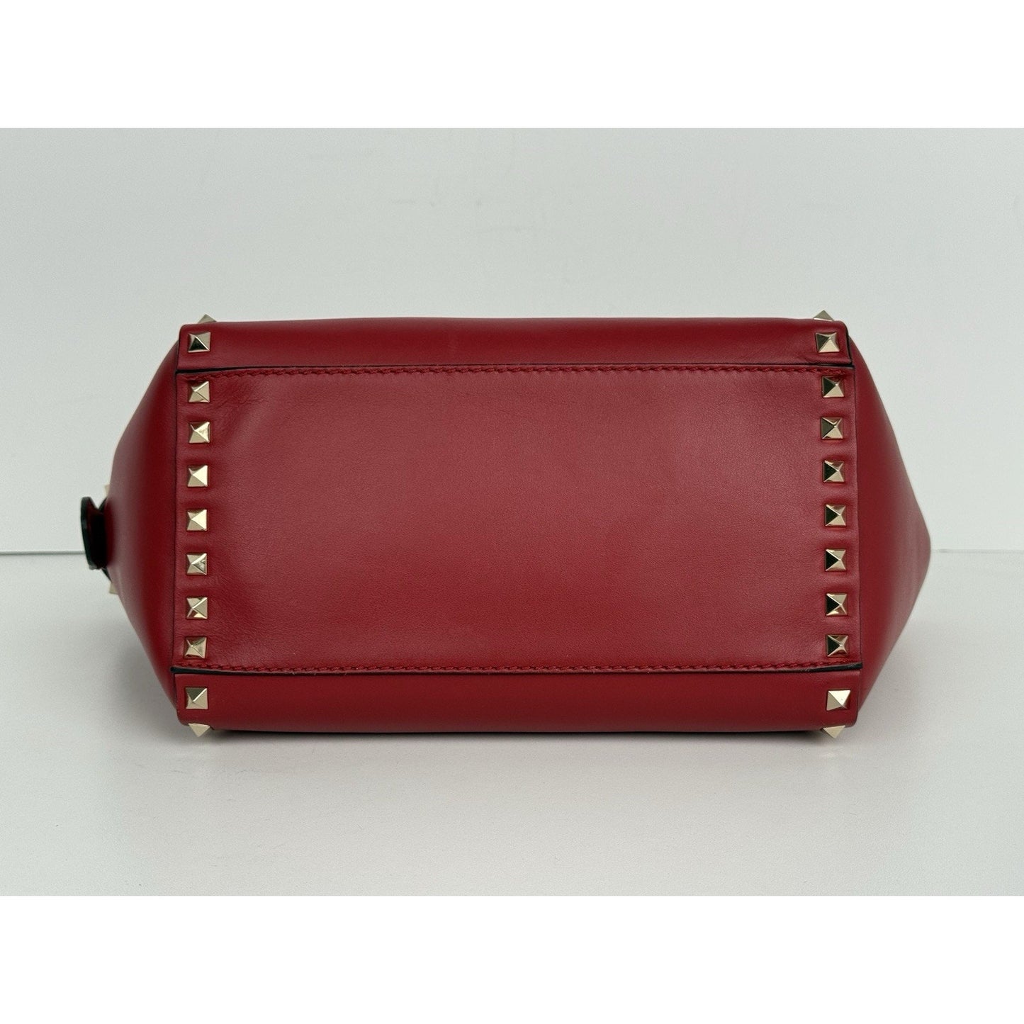 Valentino Garavani Calfskin Rockstud Shoulder Handbag Tote Red
