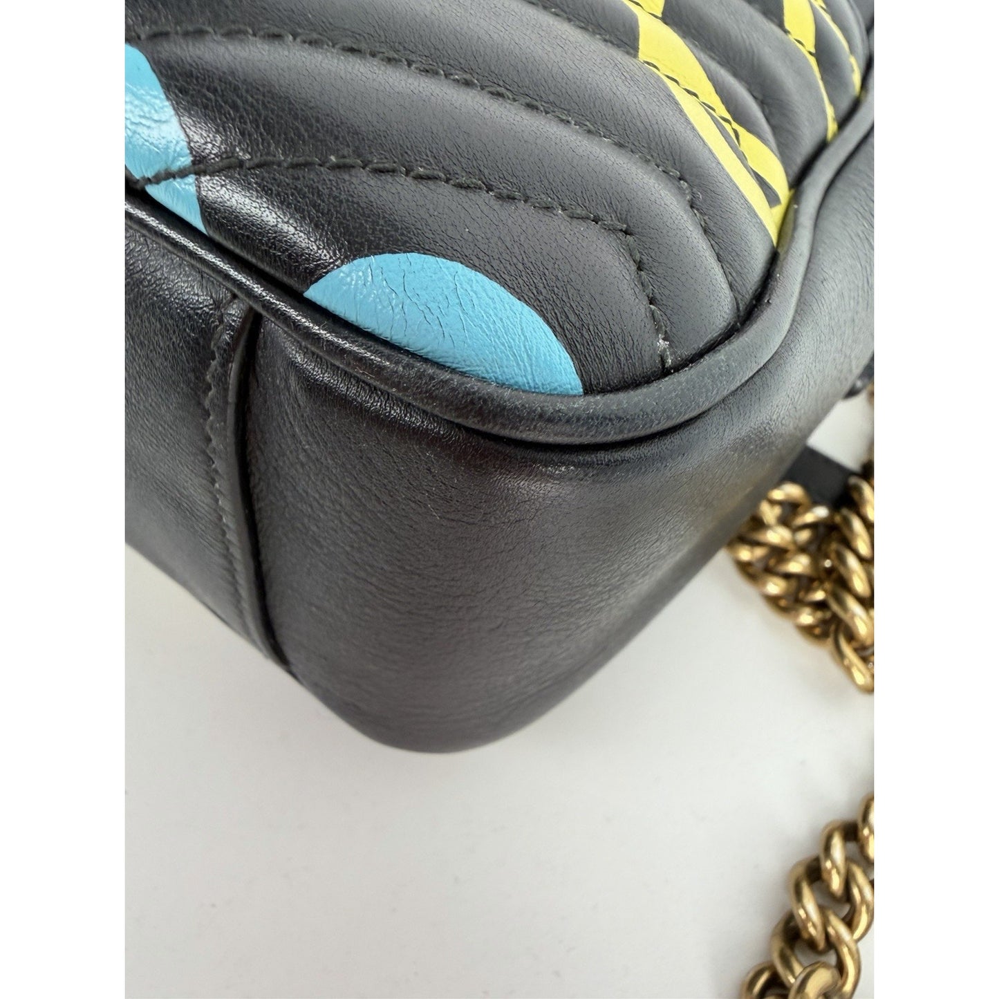 Gucci Ghost GG Marmont Camera Bag Medium in Black Leather with Graffiti Print S1