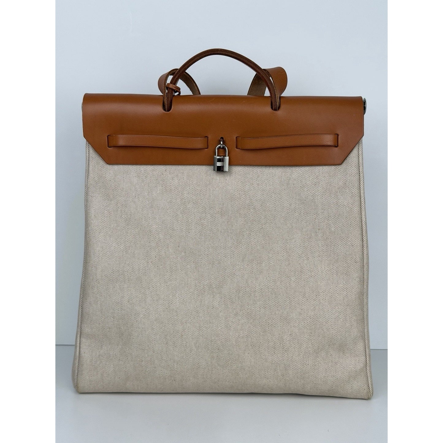 Hermes Herbag 39 (MM) in Beige and Brown Canvas and Leather 2001 C1
