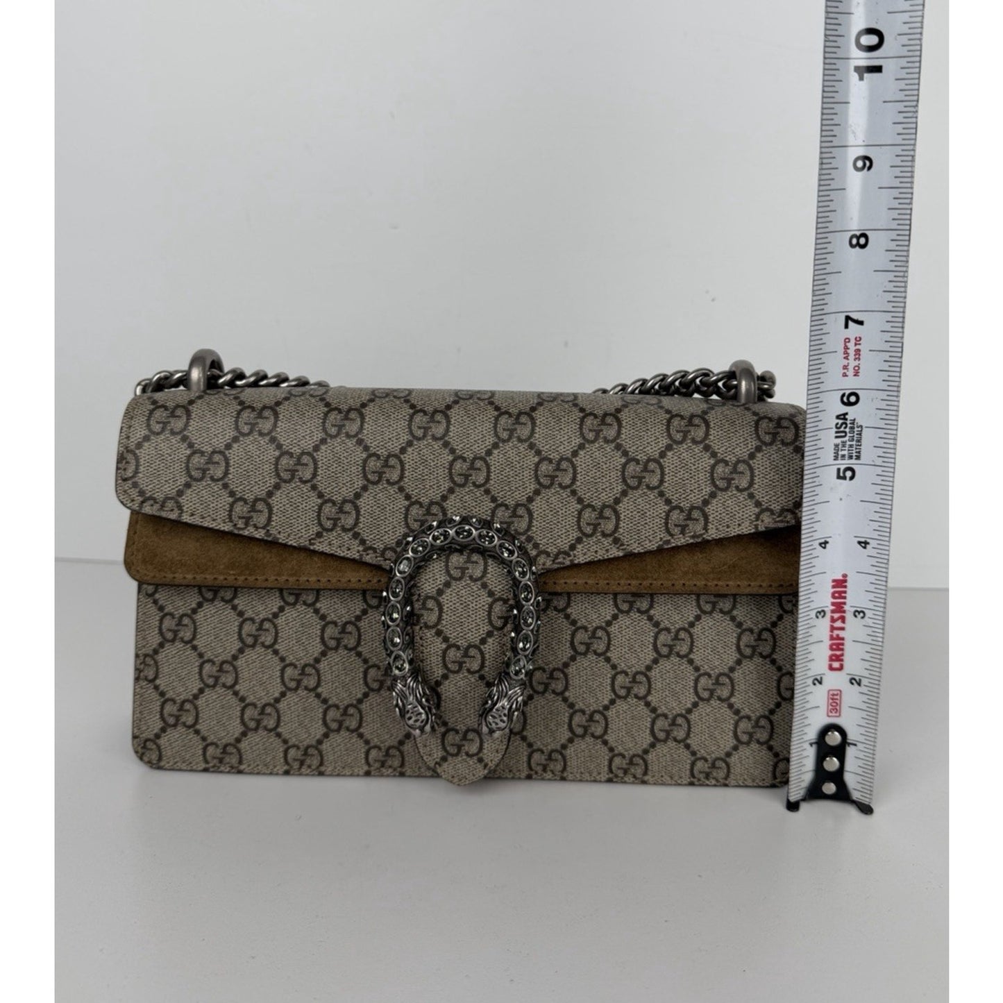 Gucci GG Supreme Monogram Dionysus Small Shoulder Bag Coated Canvas & Suede S15