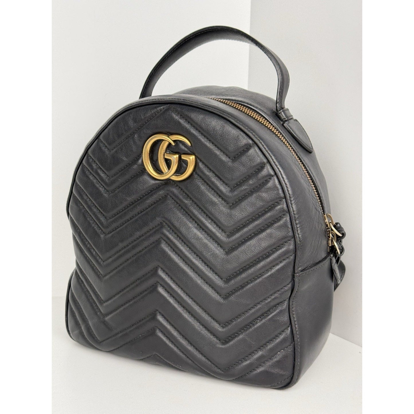 GUCCI Calfskin Matelassé GG Marmont Dome Backpack Black