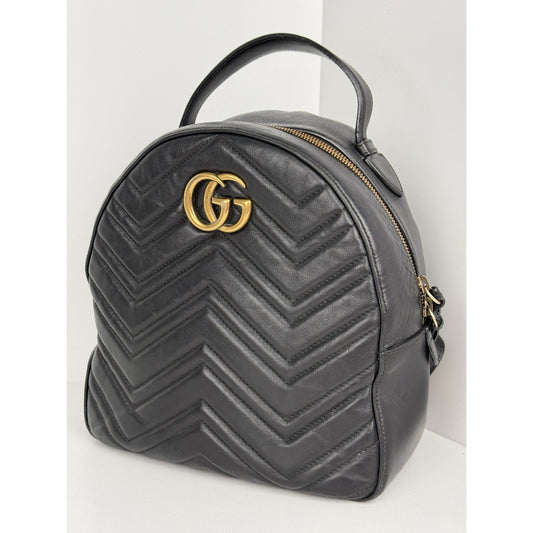 GUCCI Calfskin Matelassé GG Marmont Dome Backpack Black
