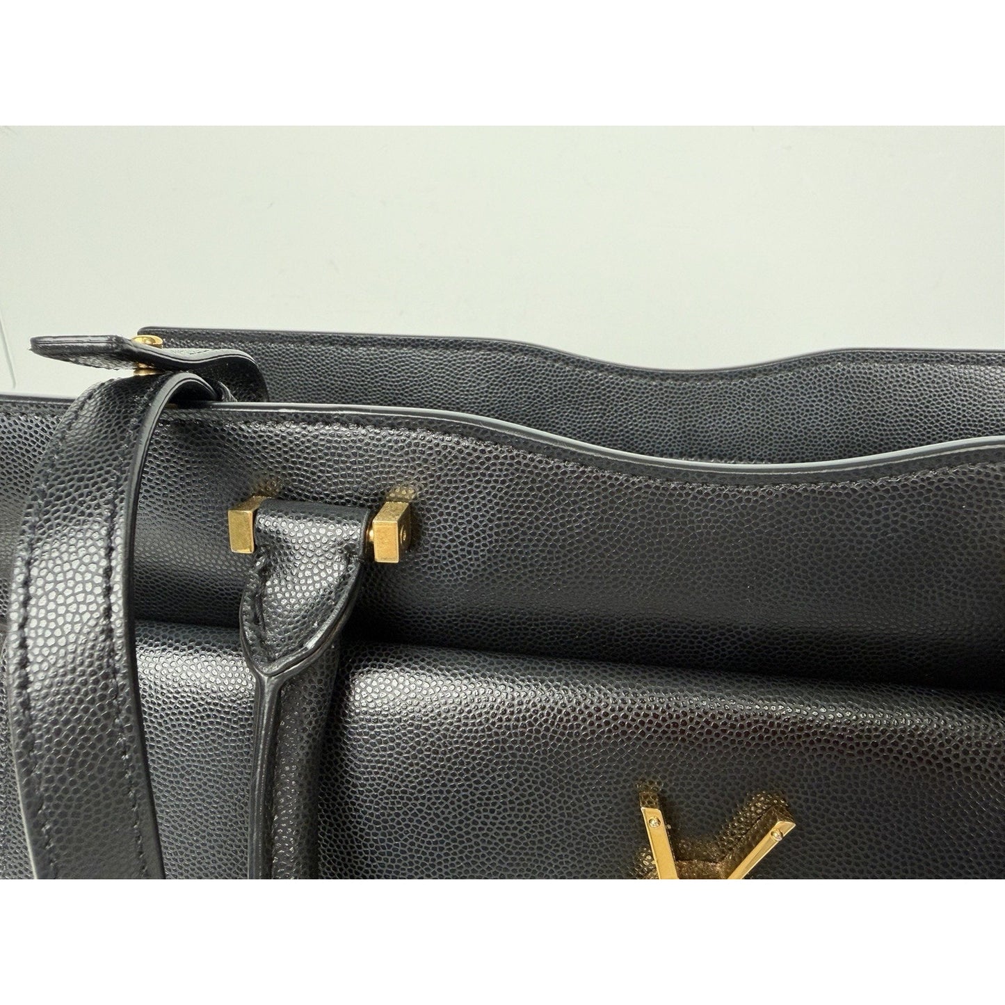 Saint Laurent Uptown Medium Tote Bag in Black Leather with Gold-Tone Hardware S